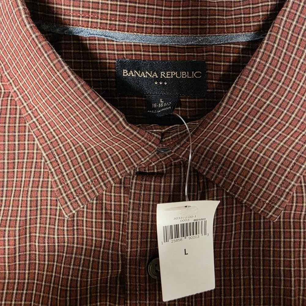 Banana Republic Button Up Shirt Mens L Red Check Preppy Casual Business New